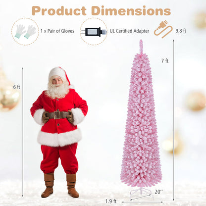 GOFLAME 6FT/7FT Pre-lit Pencil Christmas Tree Artificial Pink Christmas Tree