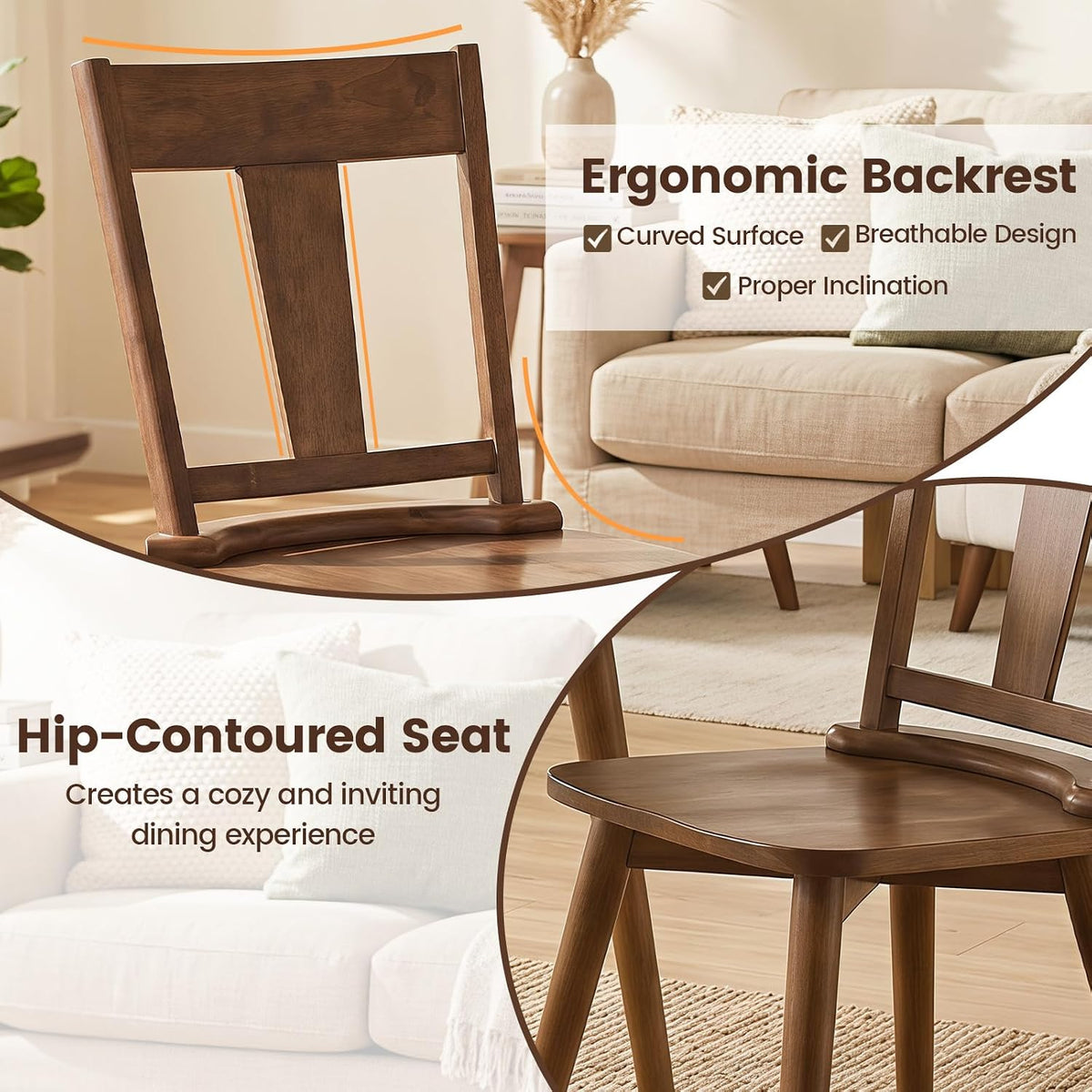 Goflame Wooden Dining Chairs Set of 2, Solid Wood Kitchen Chairs | Modern Farmhouse Dining Room Chairs w/Hollowed Backrest