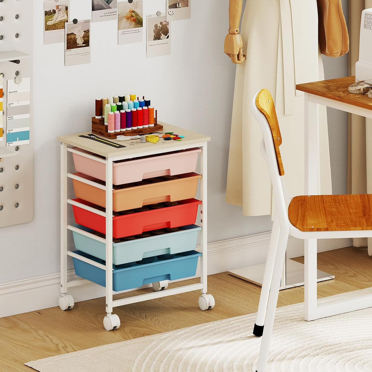 GOFLAME Rolling Storage Cart with Wooden Top