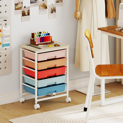 GOFLAME Rolling Storage Cart with Wooden Top