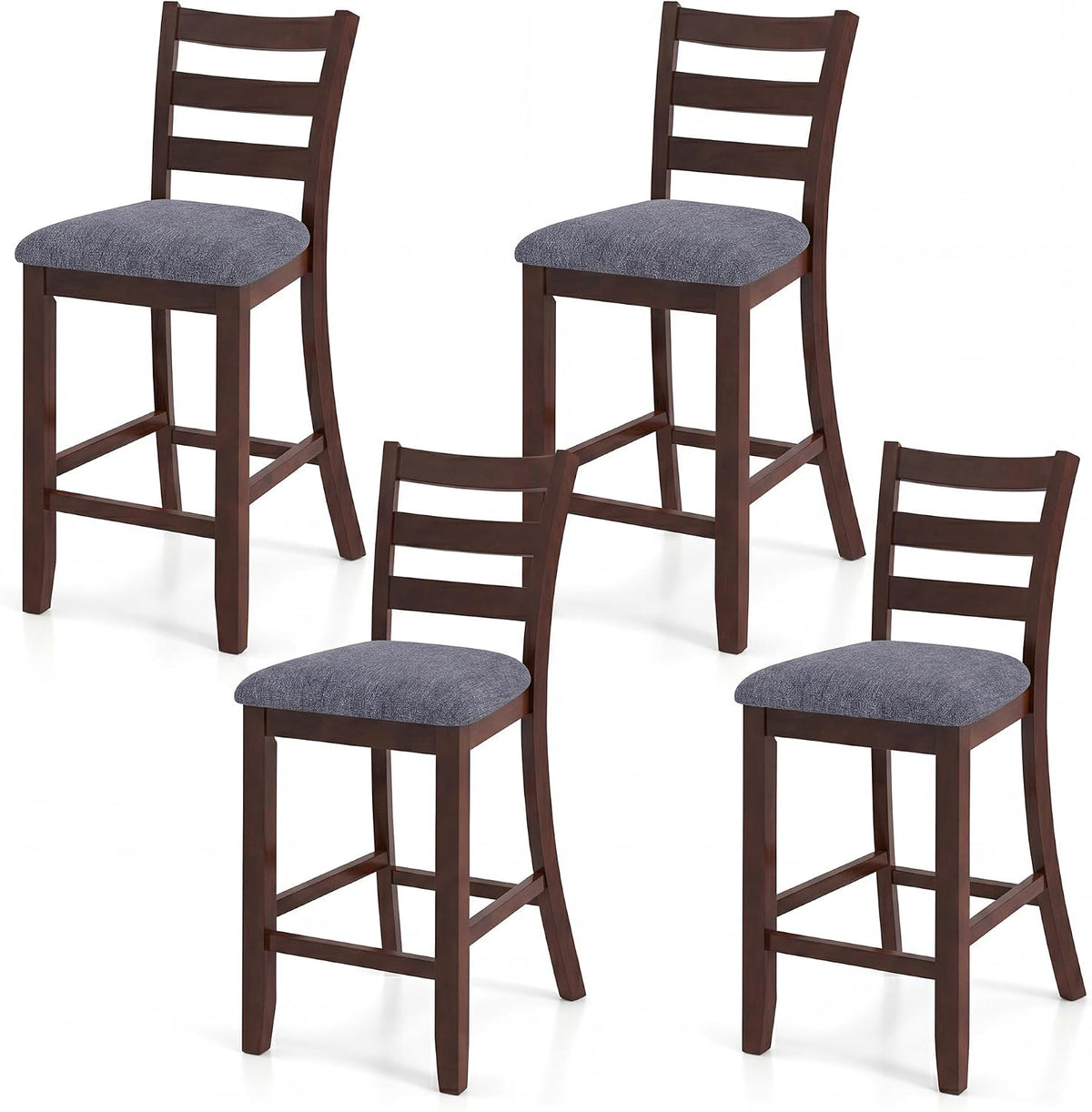 Goflame 26 Inch Farmhouse Upholstered Wooden Barstools with Footrest (2/4)