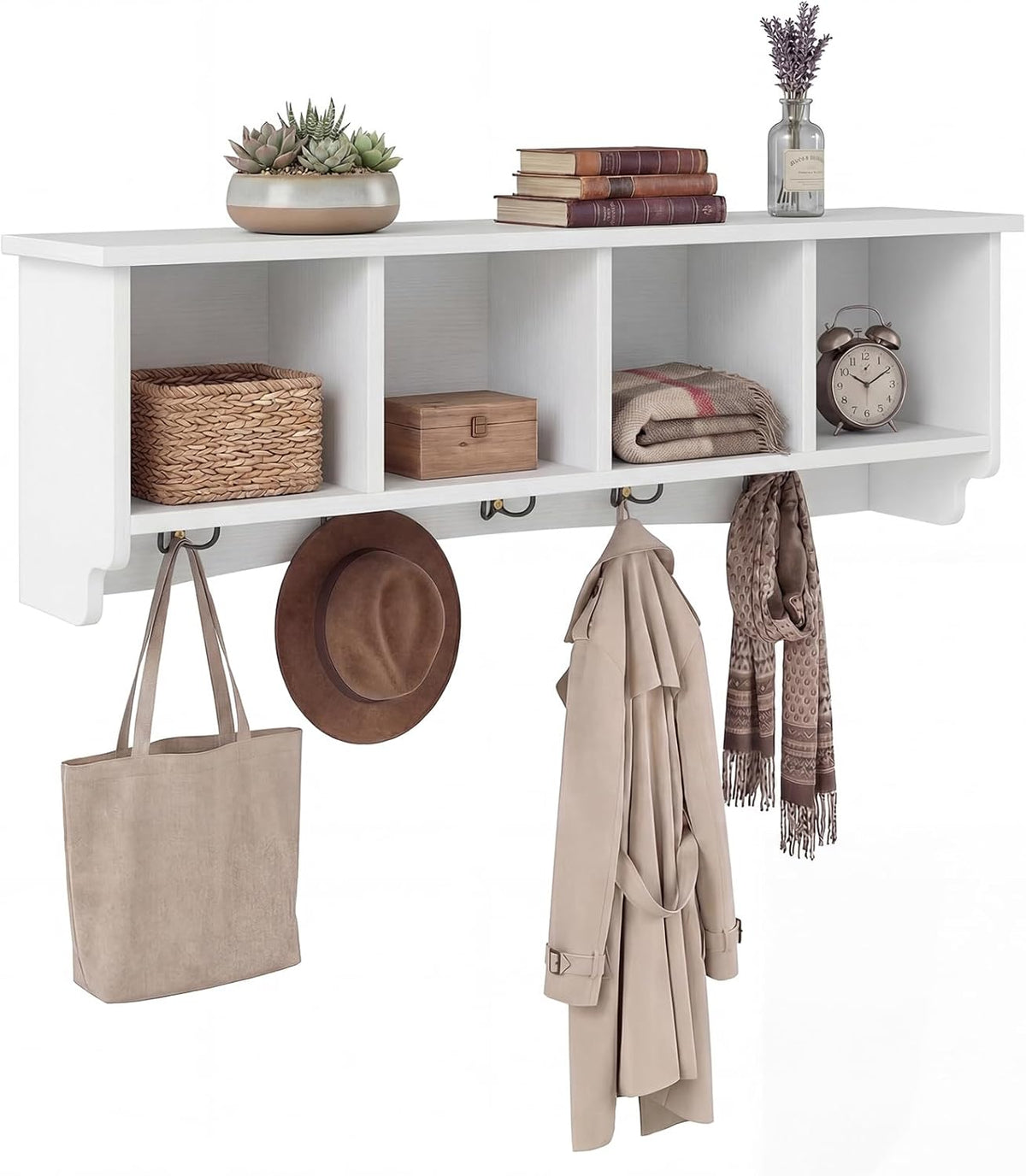 Goflame Wall Mounted Coat Rack with 4 Cubbies & 5 Double Hooks