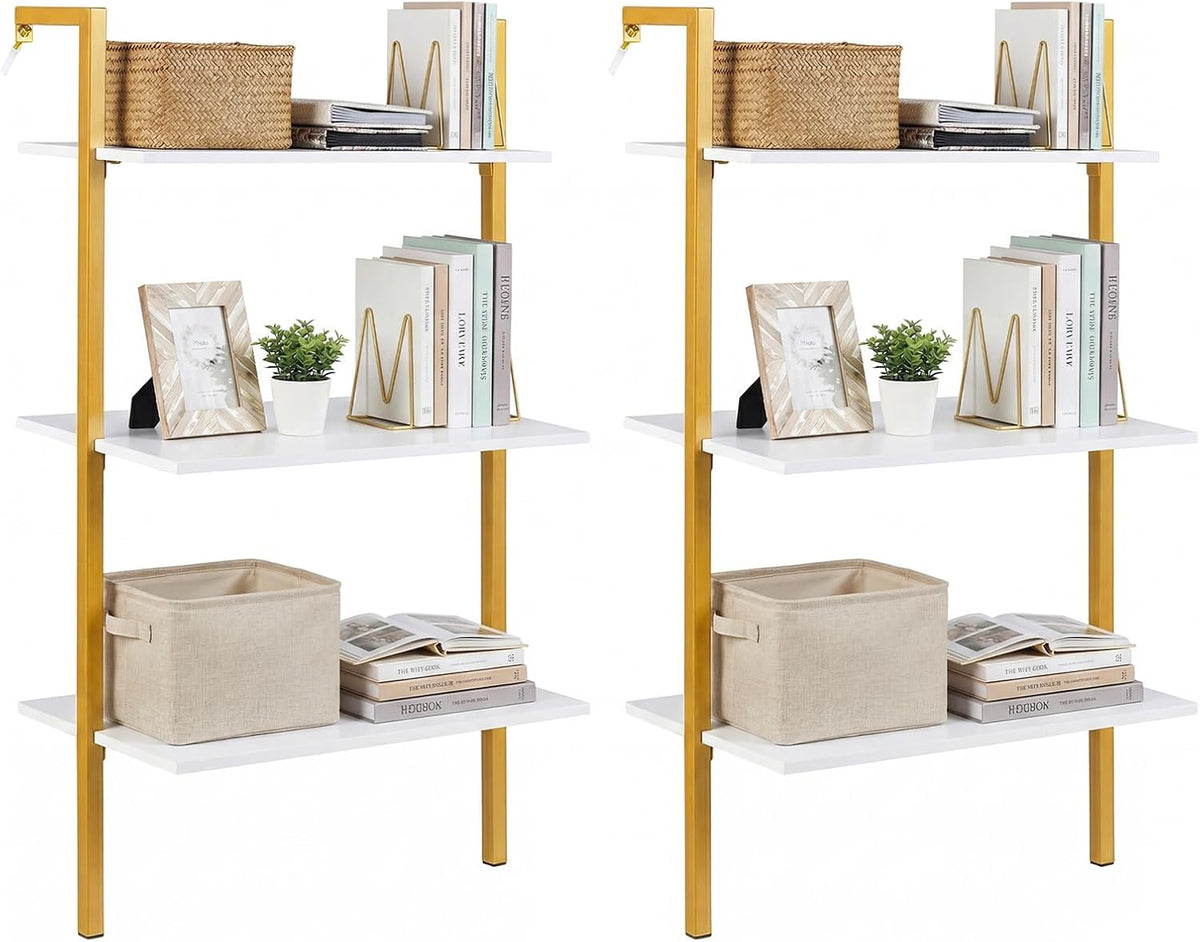 Goflame Ladder Shelf | 3-Tier Wood Wall Mounted Bookshelf with Metal Frame (1/2)