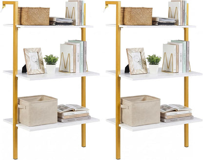 Goflame Ladder Shelf | 3-Tier Wood Wall Mounted Bookshelf with Metal Frame (1/2)
