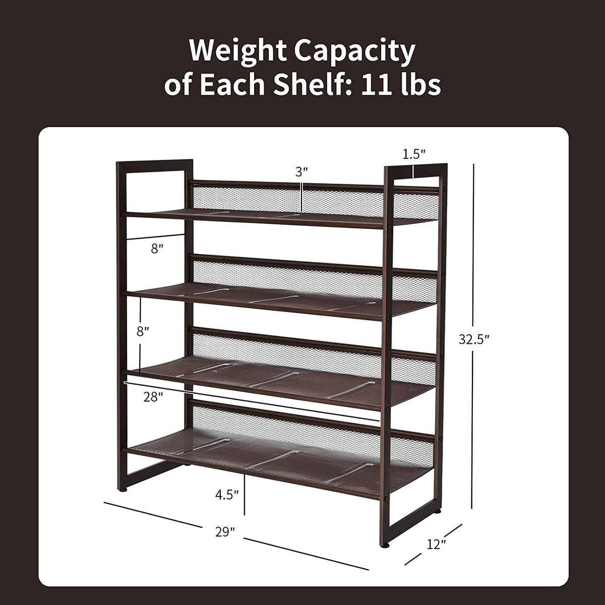4-Tier Metal Shoe Rack, Shoe Storage Organizer - Goflameus