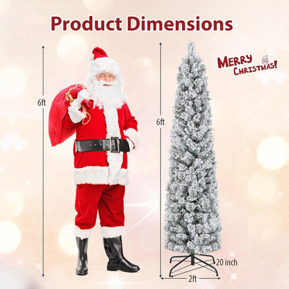 Goflame Pre-Lit Snow Flocked Pencil Christmas Tree for Home Office Holiday Decor