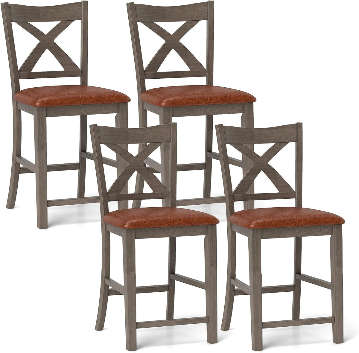 Goflame 24" Bar Stools Set of 2/4, Counter Height Bar Stools with Cross Back & Faux Leather Upholstered Seat