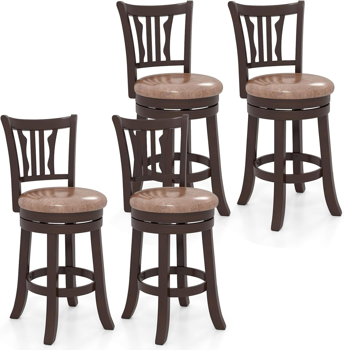 Goflame 26" Upholstered Counter Height Swivel Bar Stools Set of 2/4 with Back and Solid Rubber Frame