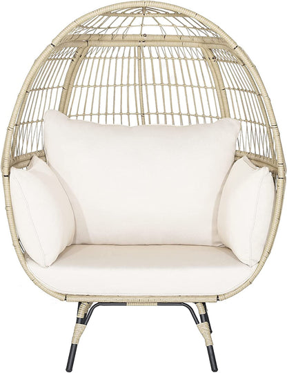 Goflame PE Rattan Egg Chair - Oversized Hammock Chair with Thick Cushions & Sturdy Metal Frame