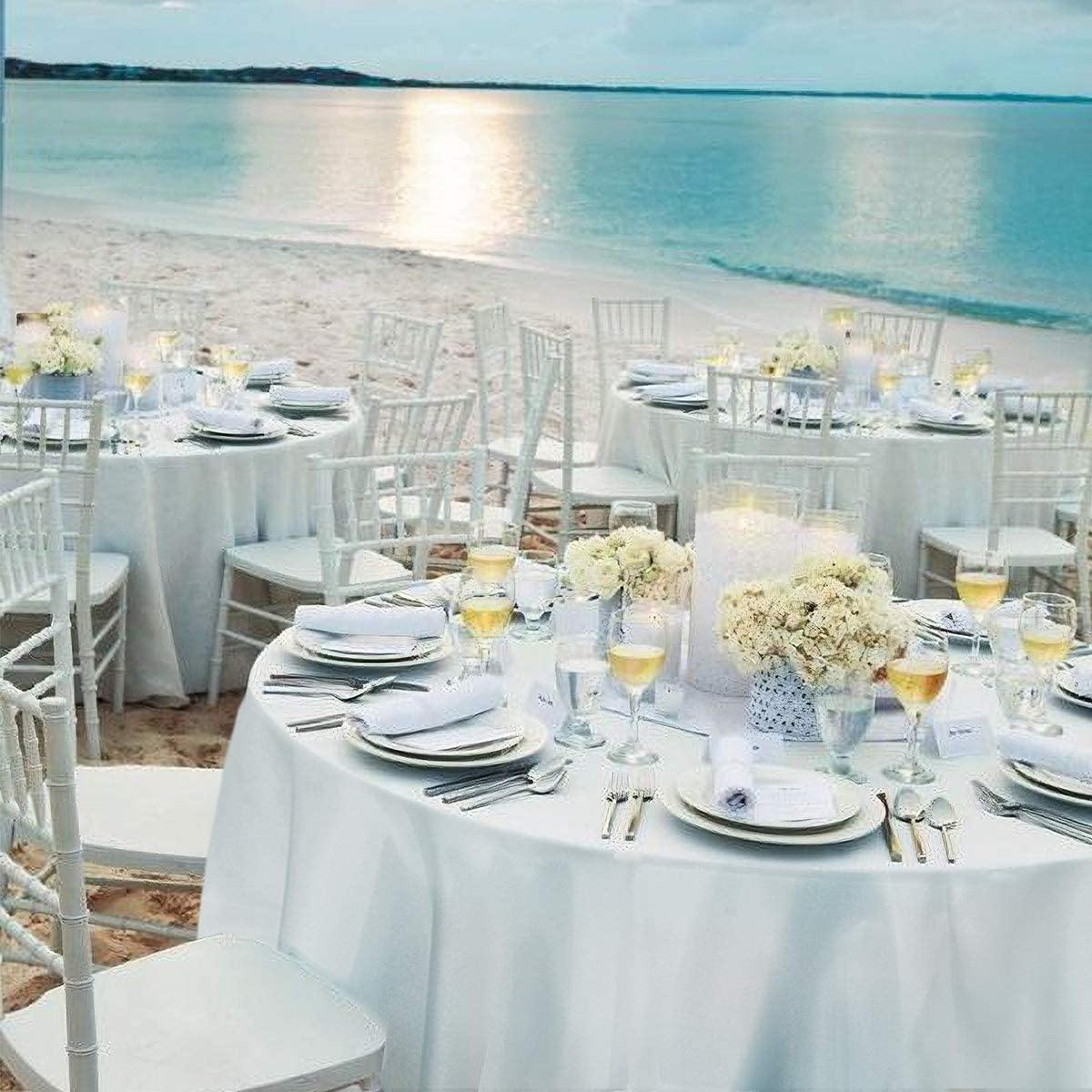 10 Pcs Round White Tablecloth 120-Inch, Premium Polyester Table Cover (White, 120") - Goflameus