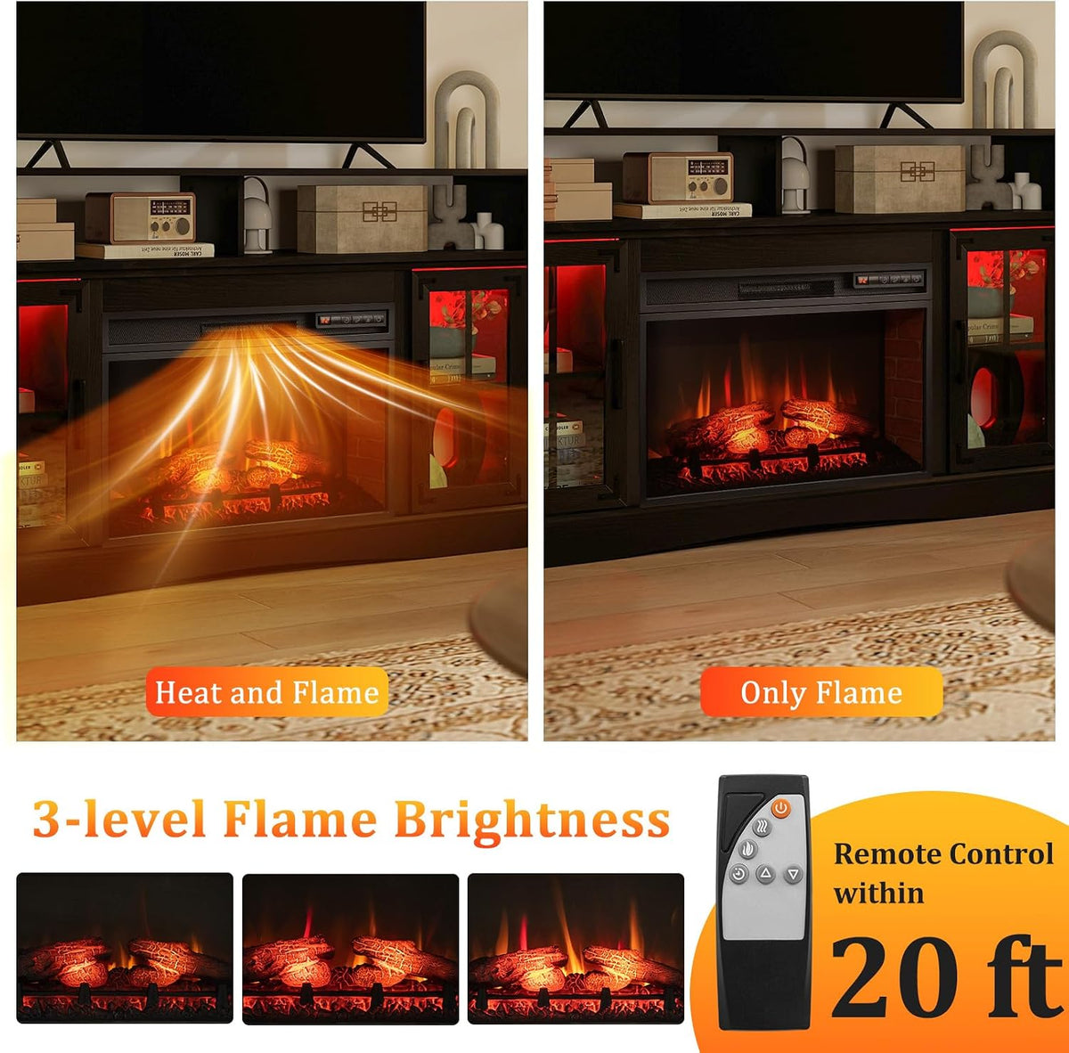 GOFLAME Fireplace TV Stand with Remote Controls and Thermostat