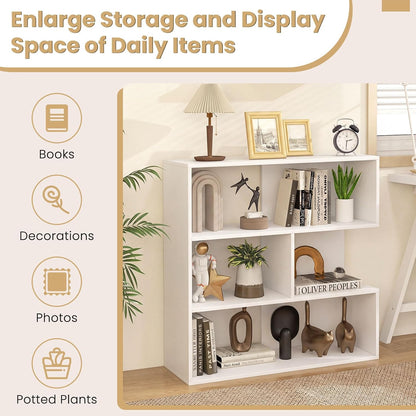 Goflame 3-Tier Bookshelf, Wooden Concave Bookcase for Small Space | Modern Freestanding Display Storage Shelves