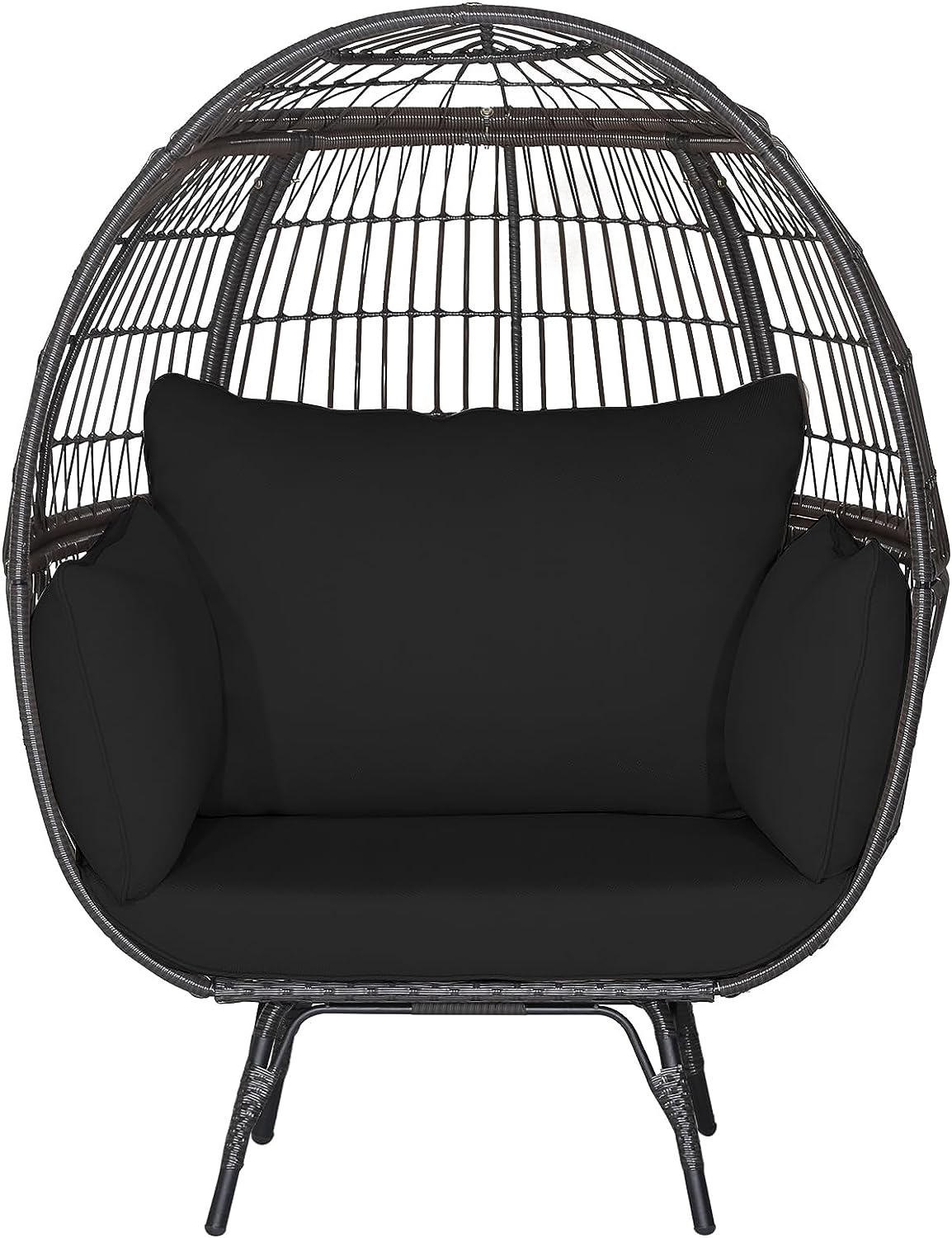 Goflame PE Rattan Egg Chair - Oversized Hammock Chair with Thick Cushions & Sturdy Metal Frame