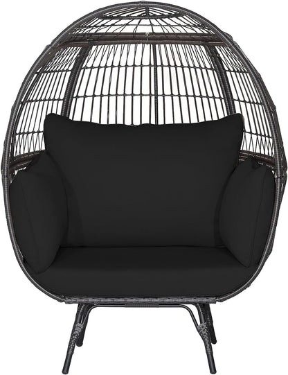 Goflame PE Rattan Egg Chair - Oversized Hammock Chair with Thick Cushions & Sturdy Metal Frame