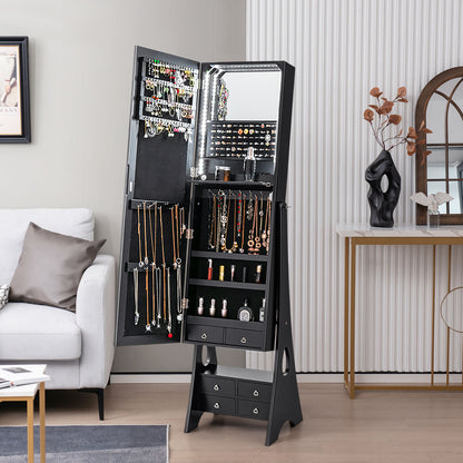Jewelry Cabinet Freestanding, LED Lighted Jewelry Armoire with Full-length Frameless Mirror