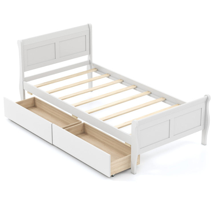 Goflame Twin/ Full/ Queen Bed with 2 Storage Drawers Wood Platform Bed with Headboard & Footboard
