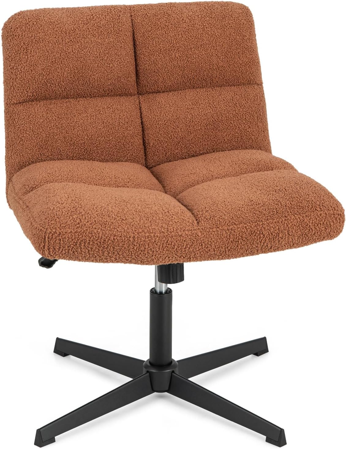 Goflame Cross Legged Office Chair, Faux Fur Armless Desk Chair with Wide Seat