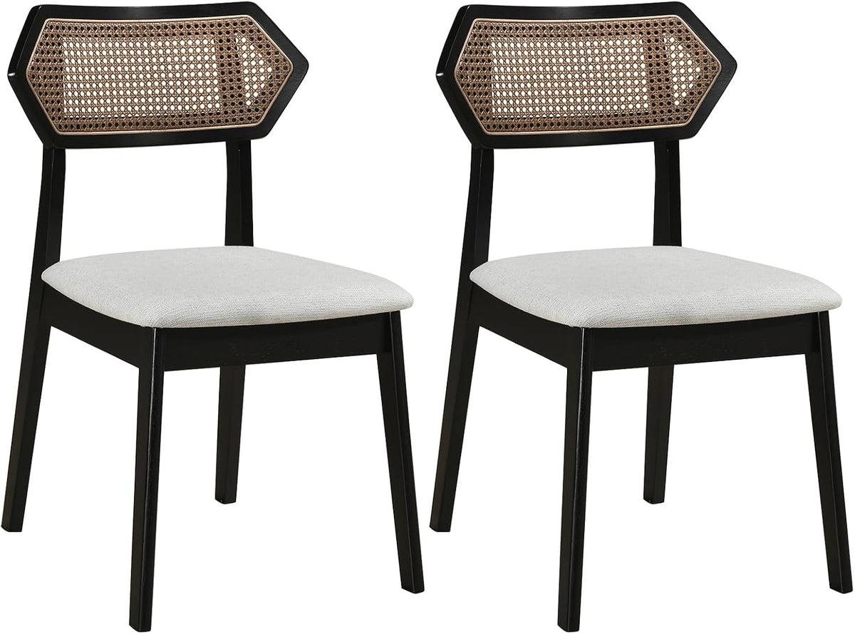 Goflame Wood Dining Chairs Set of 2/4 Rattan Upholstered with Solid Wood Frame