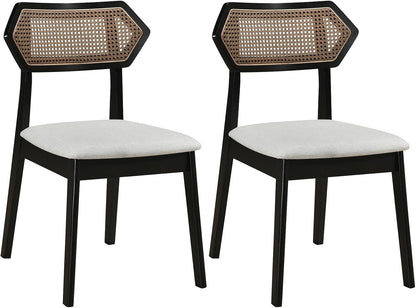 Goflame Wood Dining Chairs Set of 2/4 Rattan Upholstered with Solid Wood Frame