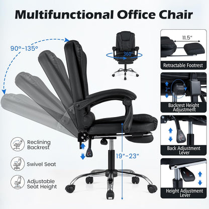Goflame Massage Office Chair, Comfy Desk Chair with Foot Rest, Black | Executive Chair with Adjustable Reclining Backrest