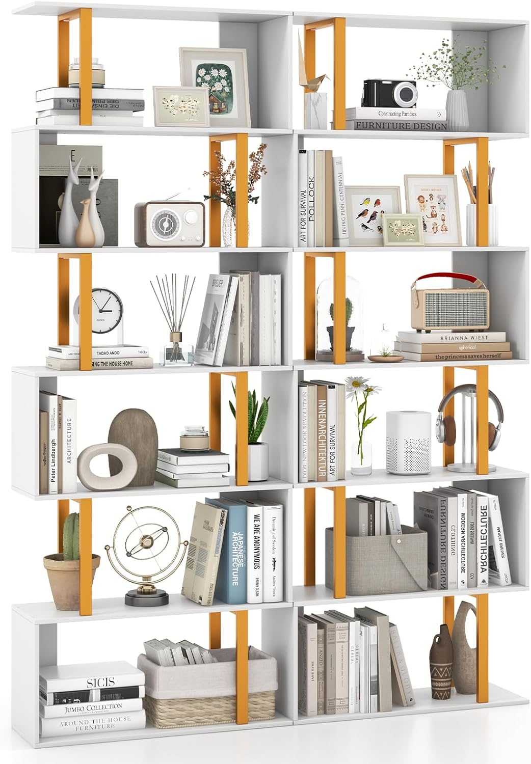 Goflame 6-Tier Modern S-Shaped Bookshelf with Anti-Tipping Kits
