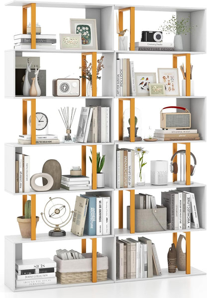 Goflame 6-Tier Modern S-Shaped Bookshelf with Anti-Tipping Kits