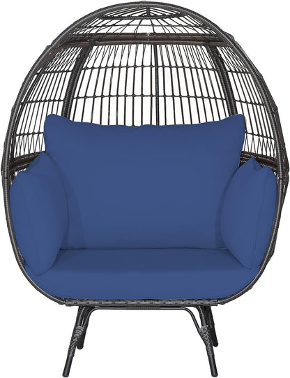 Goflame PE Rattan Egg Chair - Oversized Hammock Chair with Thick Cushions & Sturdy Metal Frame