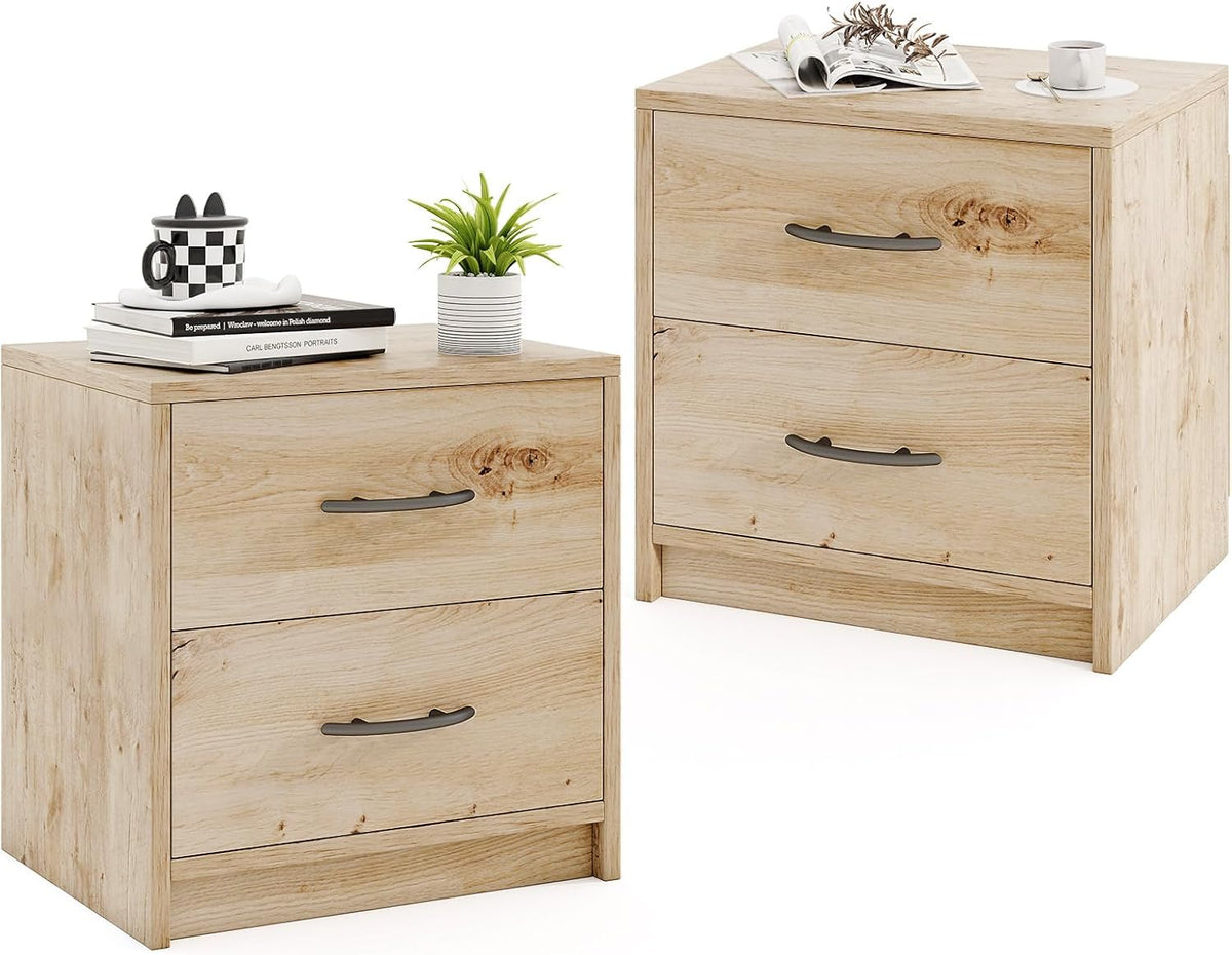 Goflame Nightstand with 2 Drawers, Modern Night Stand with Storage Drawers, Compact Floor Sofa Side Table for Small Spaces