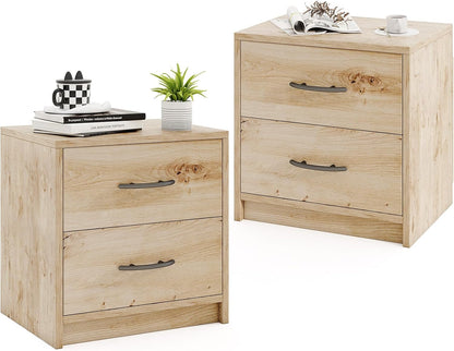 Goflame Nightstand with 2 Drawers, Modern Night Stand with Storage Drawers, Compact Floor Sofa Side Table for Small Spaces