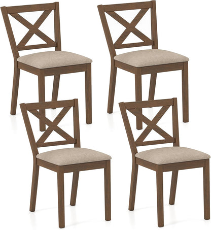 Goflame Wooden Dining Chairs Set of 2/4 with Rubber Wood Legs, Fabric Padded Seat Cross Back
