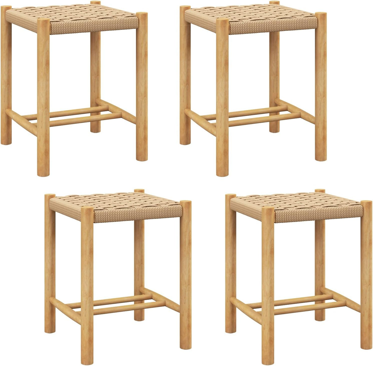 Goflame Wood Stools Set of 2, 18" Tall Boho Backless Stool Chairs with Rubber Wood Legs