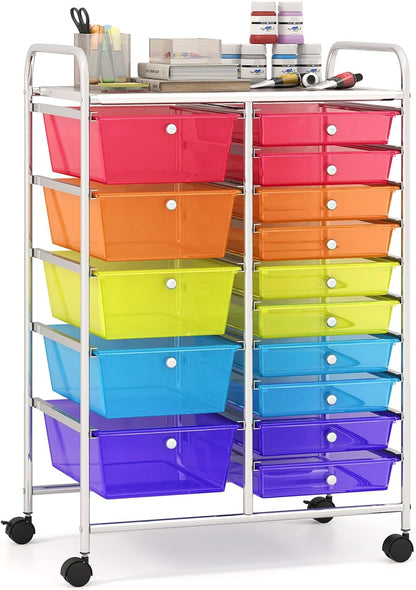 Goflame 15-Drawer Organizer Cart Office School Rolling Storage Cart