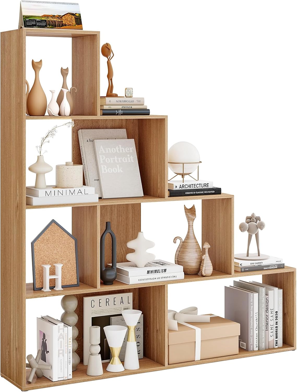 Goflame 6 Cube Geometric 4-Tier L-Shaped Bookcase with Cubes (1/2)