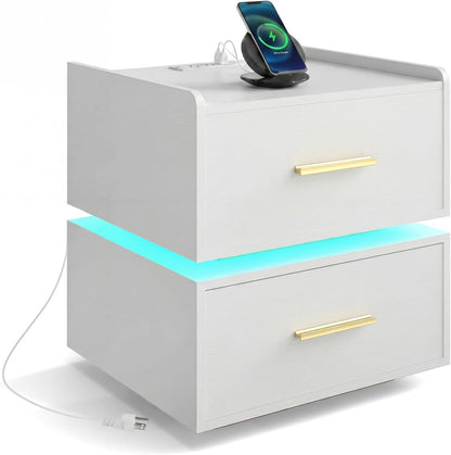 Goflame LED Night Stand with Charging Station & 2 Storage Drawers (1/2)