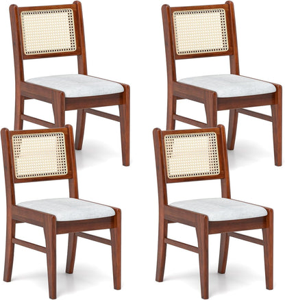 Goflame Rattan Dining Chairs Set of 2/4, Wooden Kitchen Chairs w/Cane Back, Rubber Wood Frame