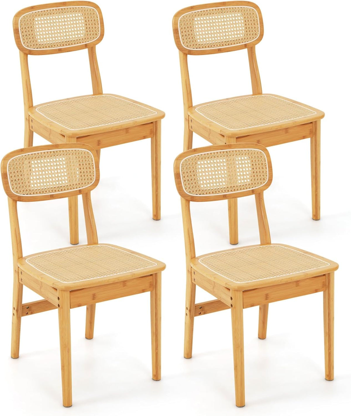 Goflame Rattan Dining Chairs Set of 2, Boho Cane Kitchen Chairs, Max Load 300 Lbs