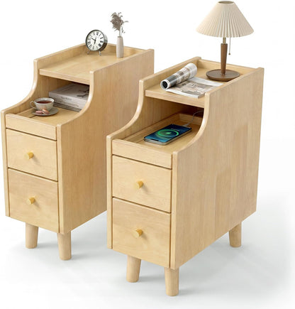 Goflame Narrow Nightstand with 2 Drawers for Small Spaces (1/2)
