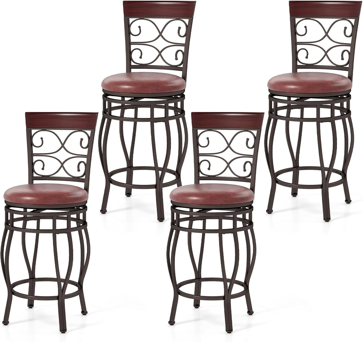 Goflame 26" Swivel Bar Stools Set of 2/4, Counter Height Bar Stools with Back, Upholstered PU Leather Seat, Black
