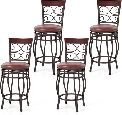 Goflame 26" Swivel Bar Stools Set of 2/4, Counter Height Bar Stools with Back, Upholstered PU Leather Seat, Black