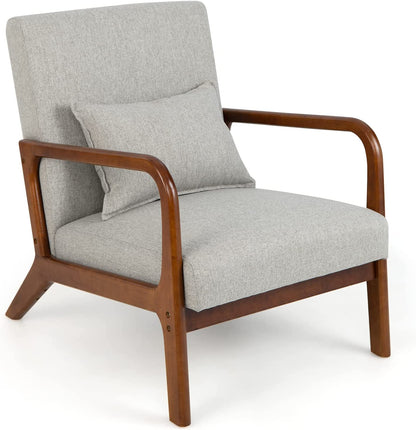 Goflame Modern Accent Chair with Pillow - Comfy Upholstered Lounge Armchair with Anti-Slip Felt Pads