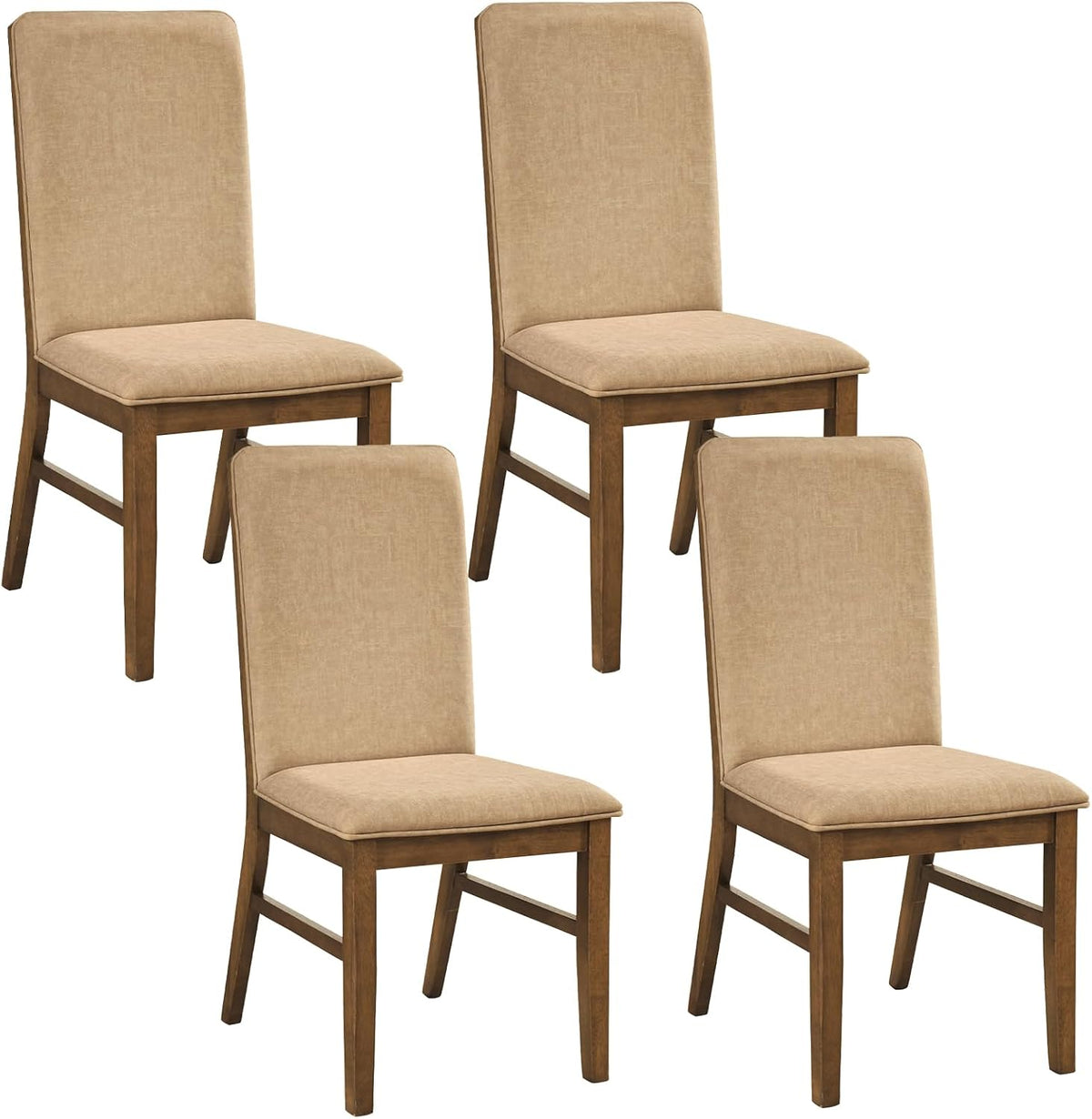 Goflame Upholstered Dining Chairs | High Back Padded Fabric Kitchen Chairs with Solid Rubber Wood Legs