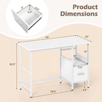 Goflame White Computer Desk, Writing Desk w/Open Shelf and Storage Drawer