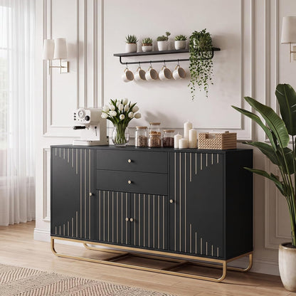 Goflame Modern Sideboard Buffet Cabinet with Storage & 2 Drawers| Coffee Bar Cabinet w/ Geometric Design