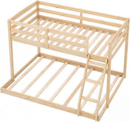 Goflame Twin Over Full Bunk Bed Solid Wood Kids Bunk Bed with Full-Length Guardrails & Ladder