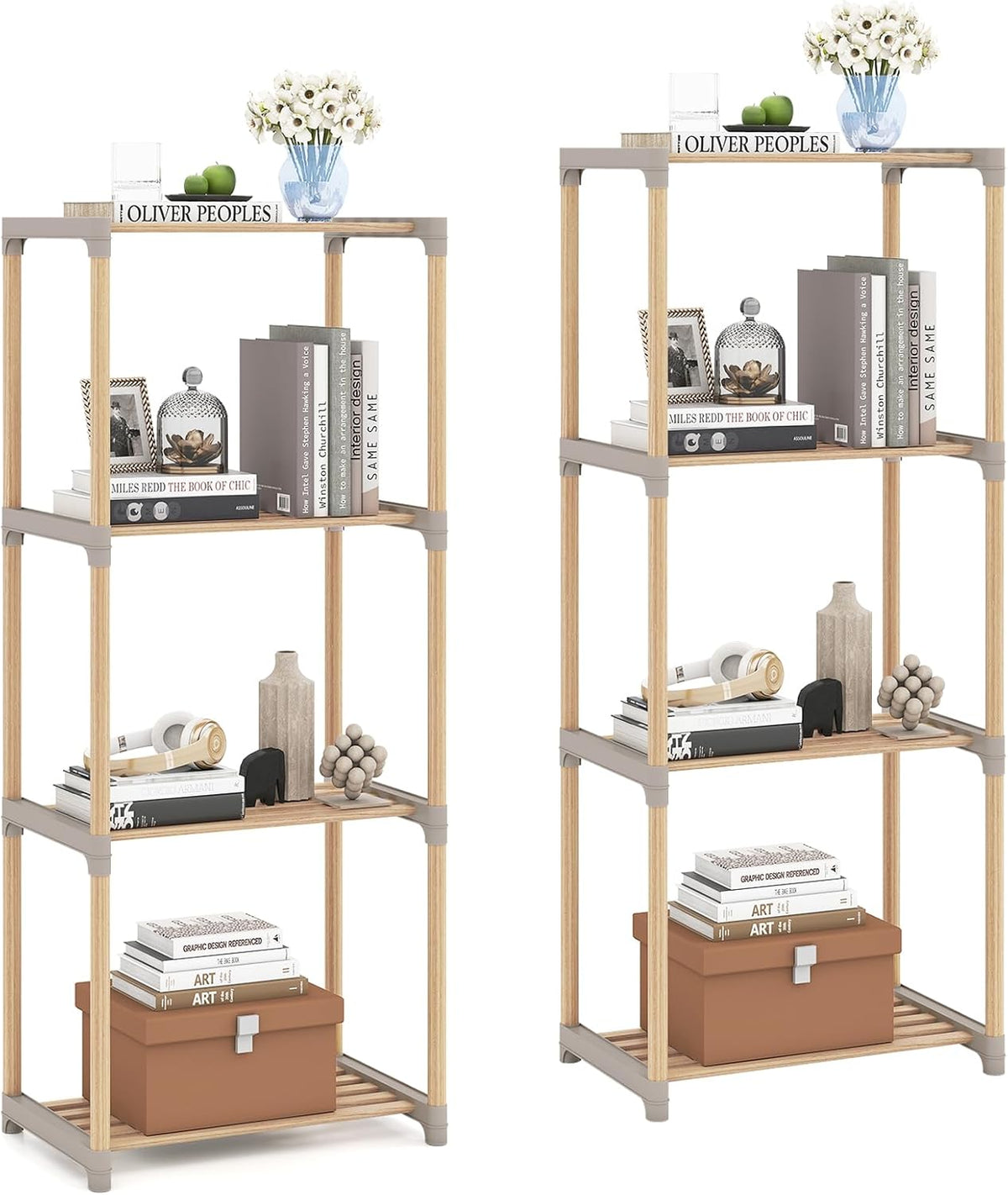 Goflame 4-Tier Bookshelf | Pine Wood Bookcase with Open Shelves
