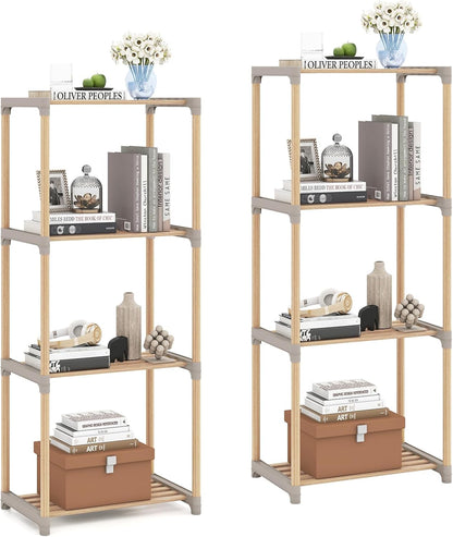Goflame 4-Tier Bookshelf | Pine Wood Bookcase with Open Shelves