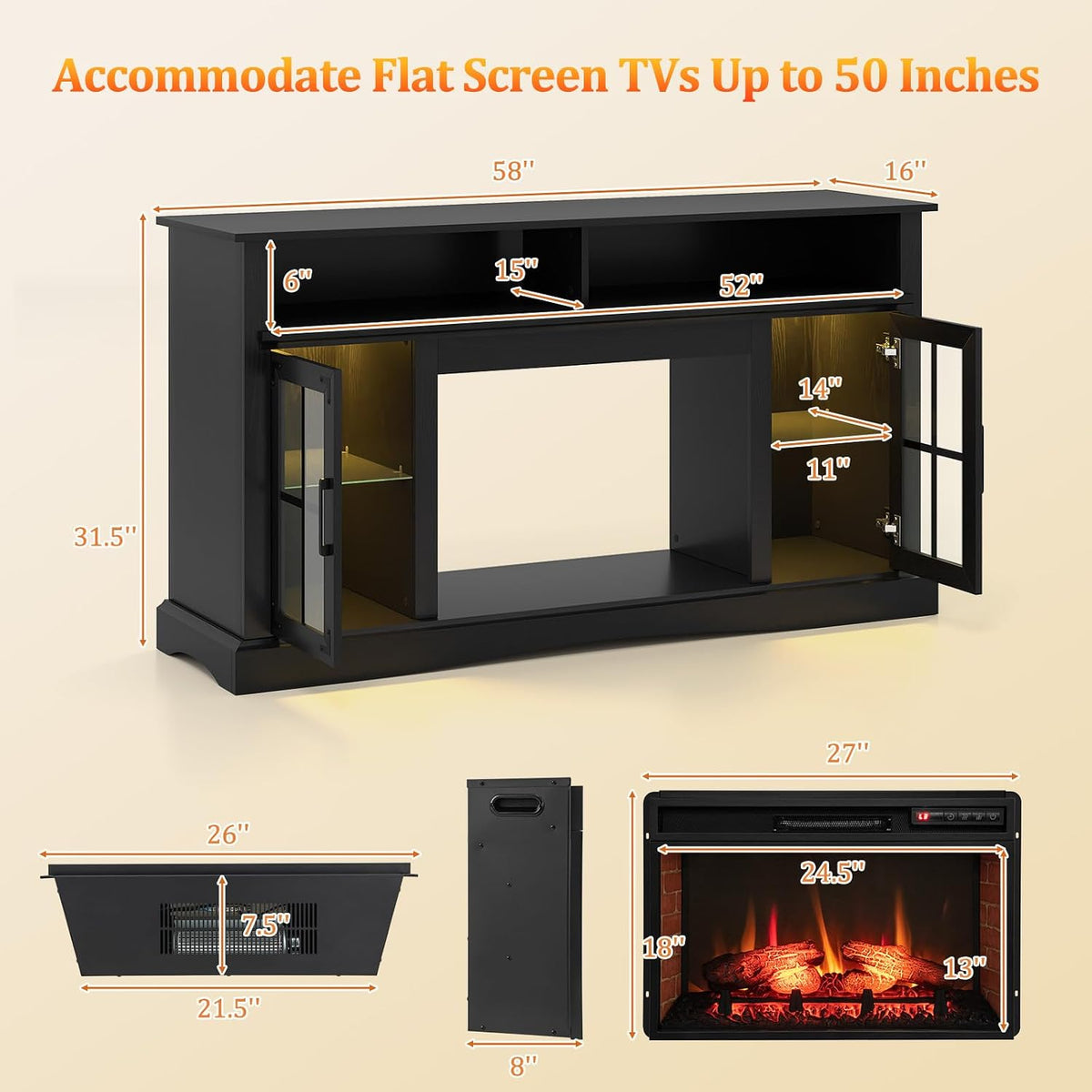 GOFLAME Fireplace TV Stand with Remote Controls and Thermostat