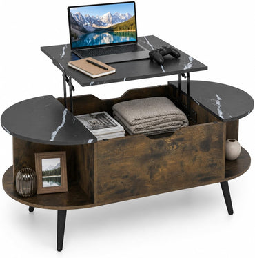 Goflame Lift Top Coffee Table with Storage, 39.5" Faux Marble Center Table
