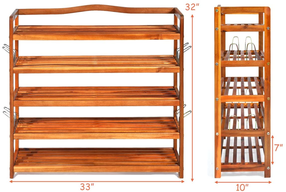 5-Tier Wood Shoe Rack Entryway Shoe Shelf Storage Organizer - Goflame