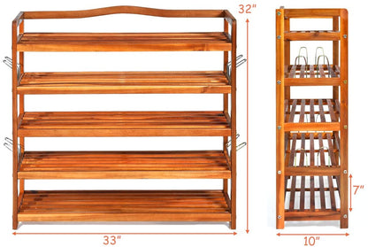 5-Tier Wood Shoe Rack Entryway Shoe Shelf Storage Organizer - Goflame